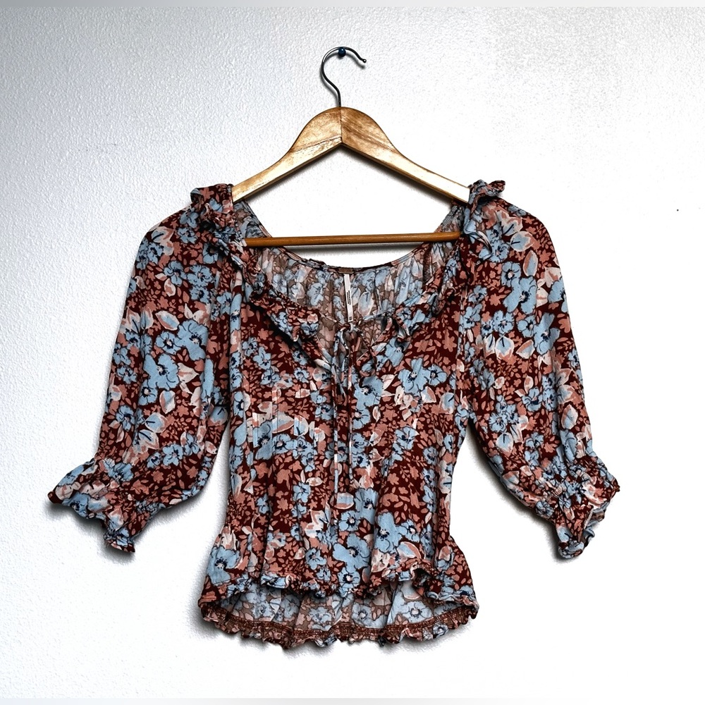 🌱Free People 🌱 Sweet Memories Boho Floral Blouse in Rust